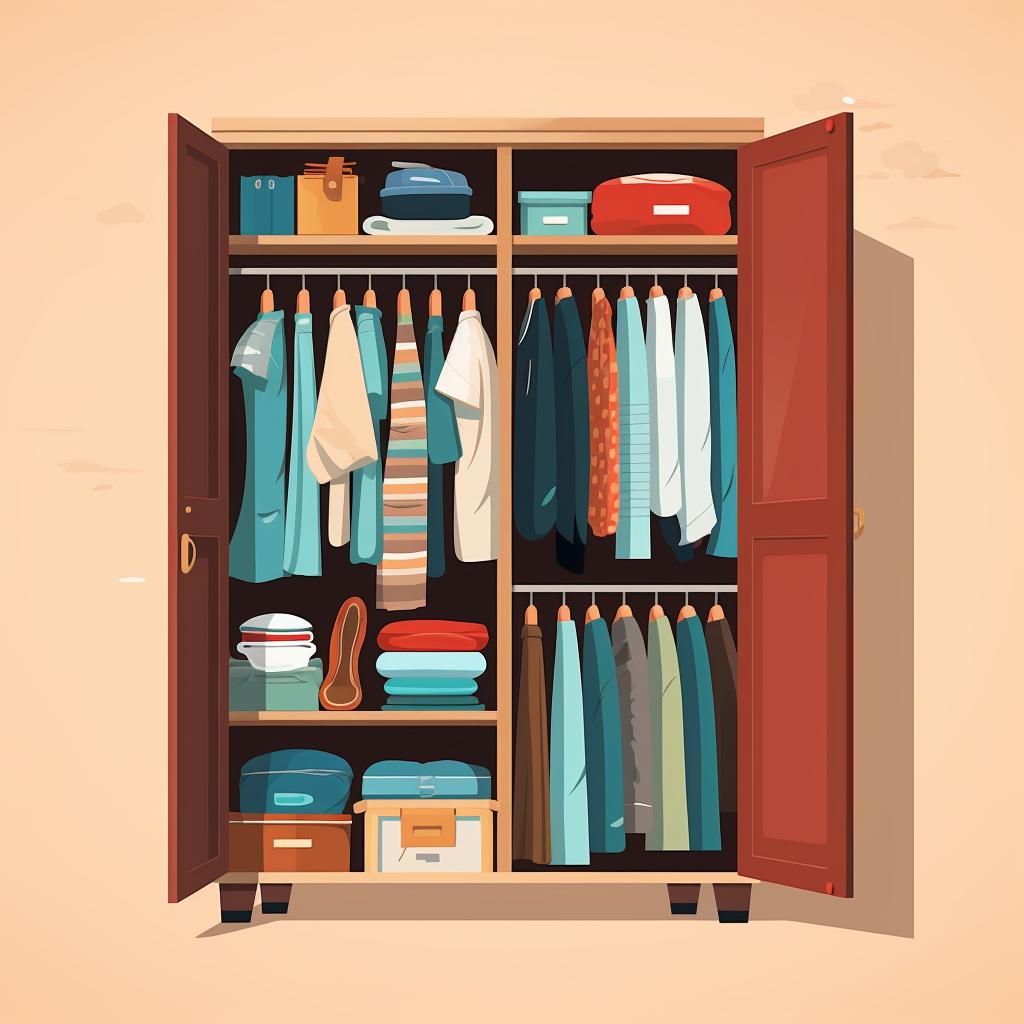 Wardrobe filled with clothes of varying colors