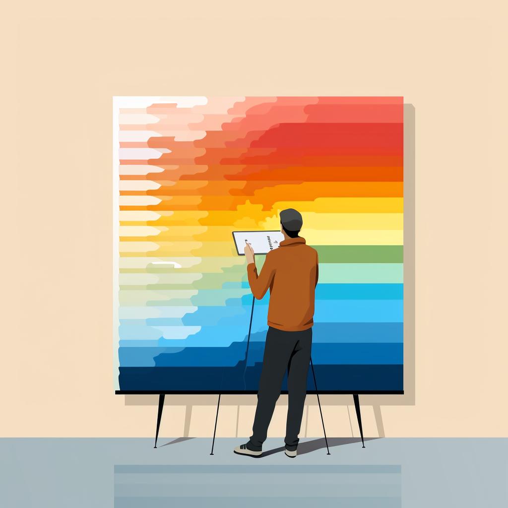 A person reflecting on a color chart