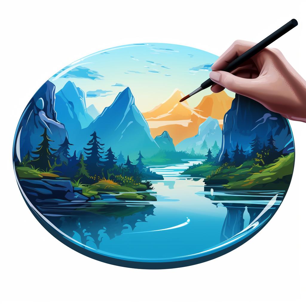 A hand painting the base color on the round piece of glass.