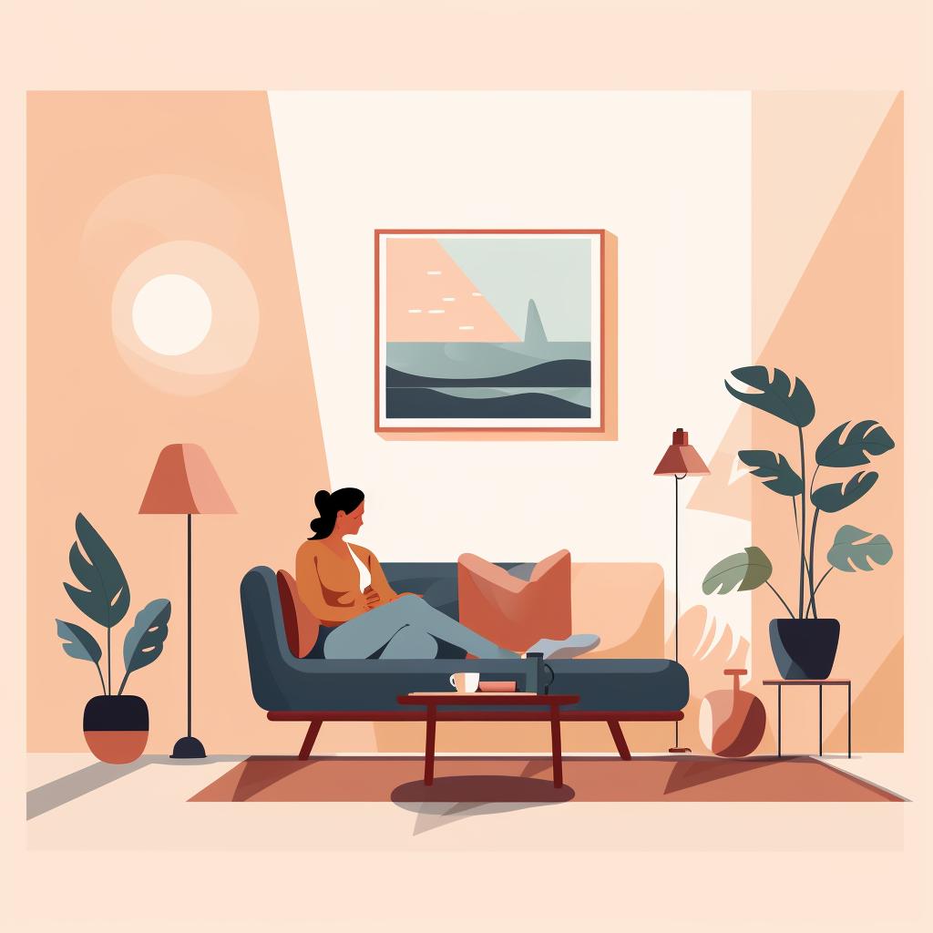 A person relaxing in their newly decorated living room, reflecting on how the colors make them feel.